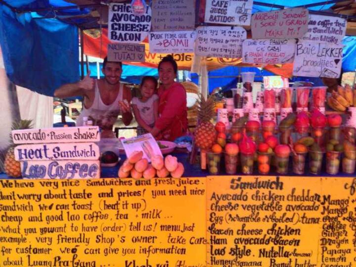 There are many vendors in Luang Prabang selling yummy baguettes, smoothies and juices for lunch