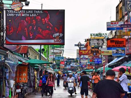 Khao San Road is a crazy busy street in Bangkok filled with shops, stalls, bars and restaurants