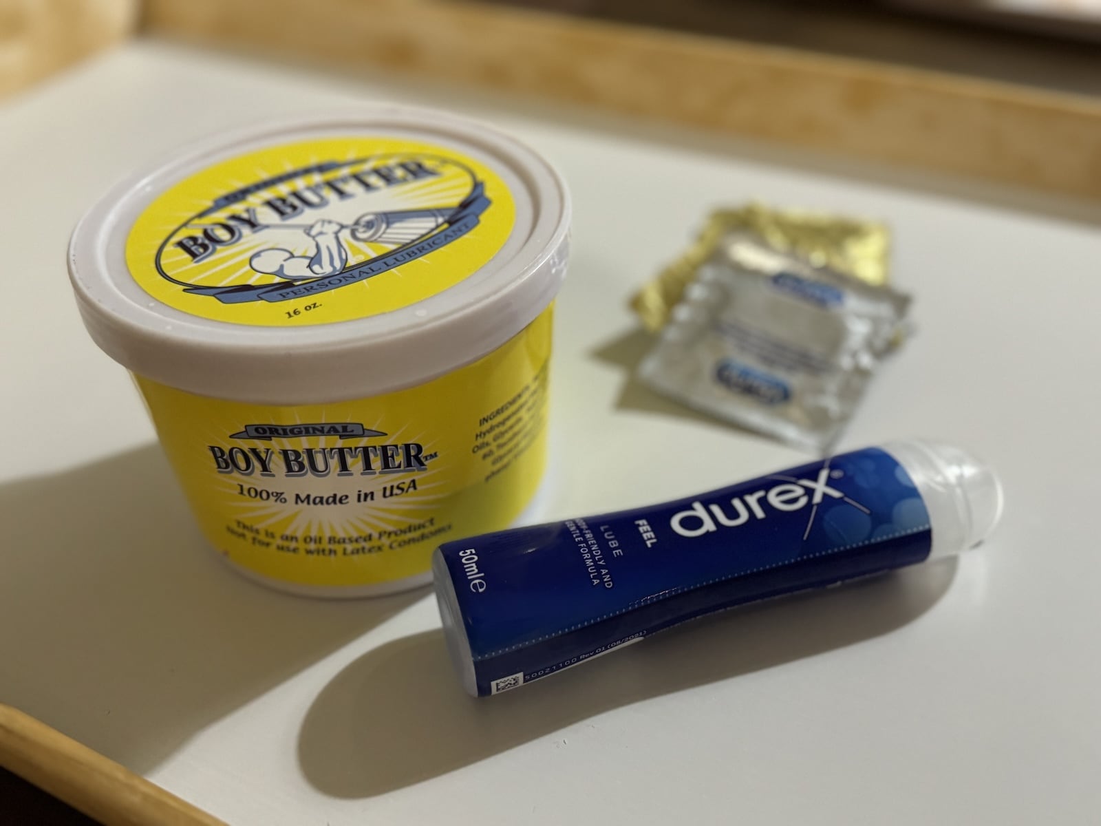 Boy Butter lube with Durex Silicone lube and condoms.