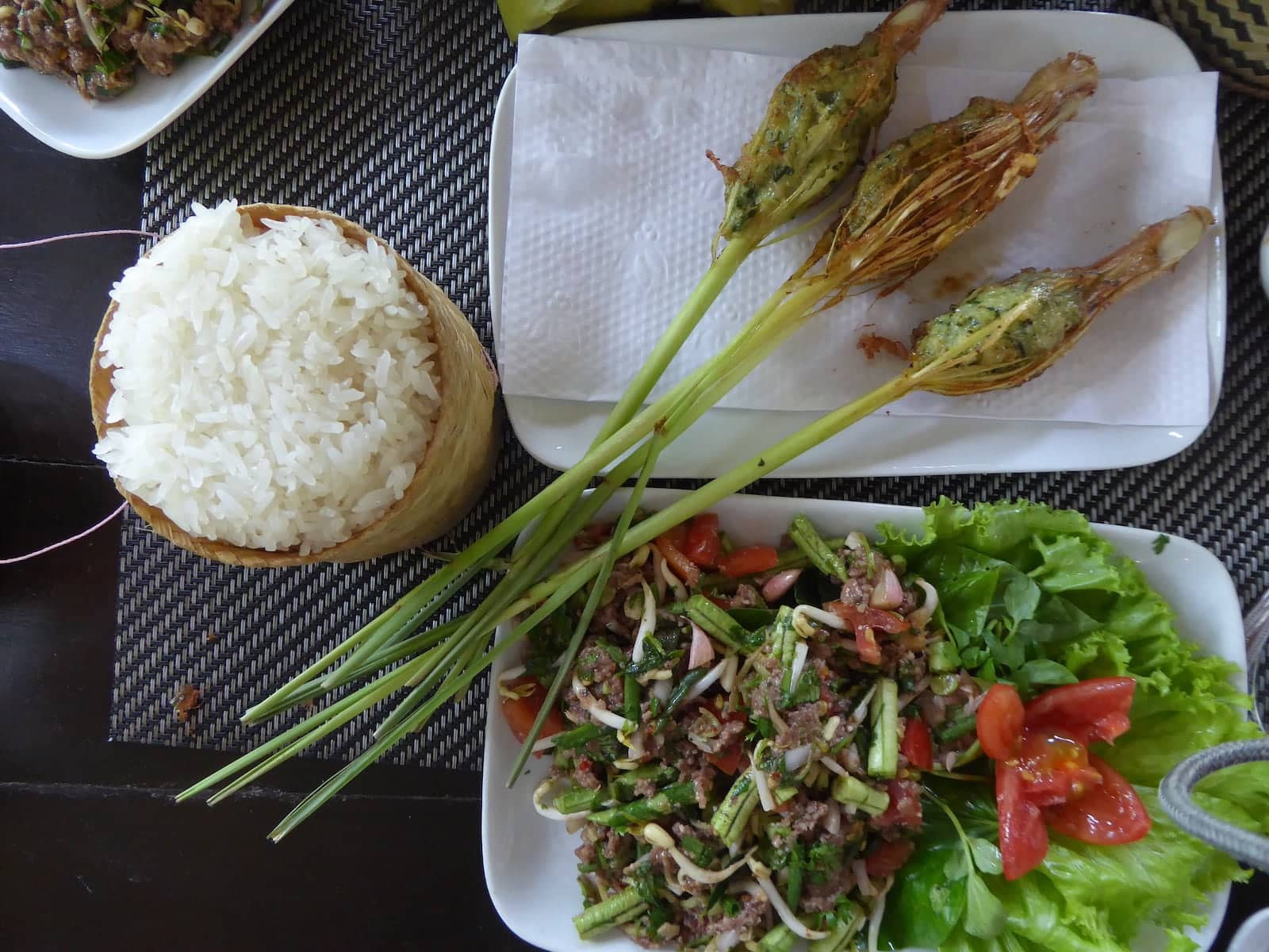 Cooking class larb and sticky rice at Tamarind Restaurant in Luang Prabang in Laos.