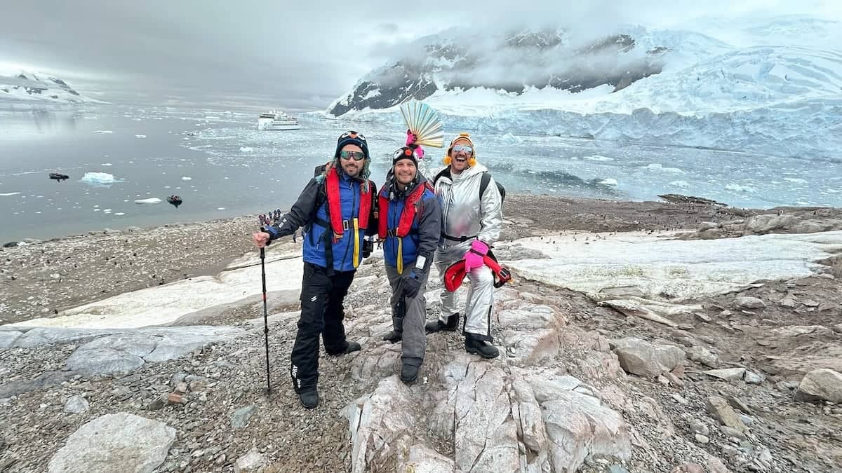 Gay group on Antarctica with the gay Pride Tours Antarctica cruise.