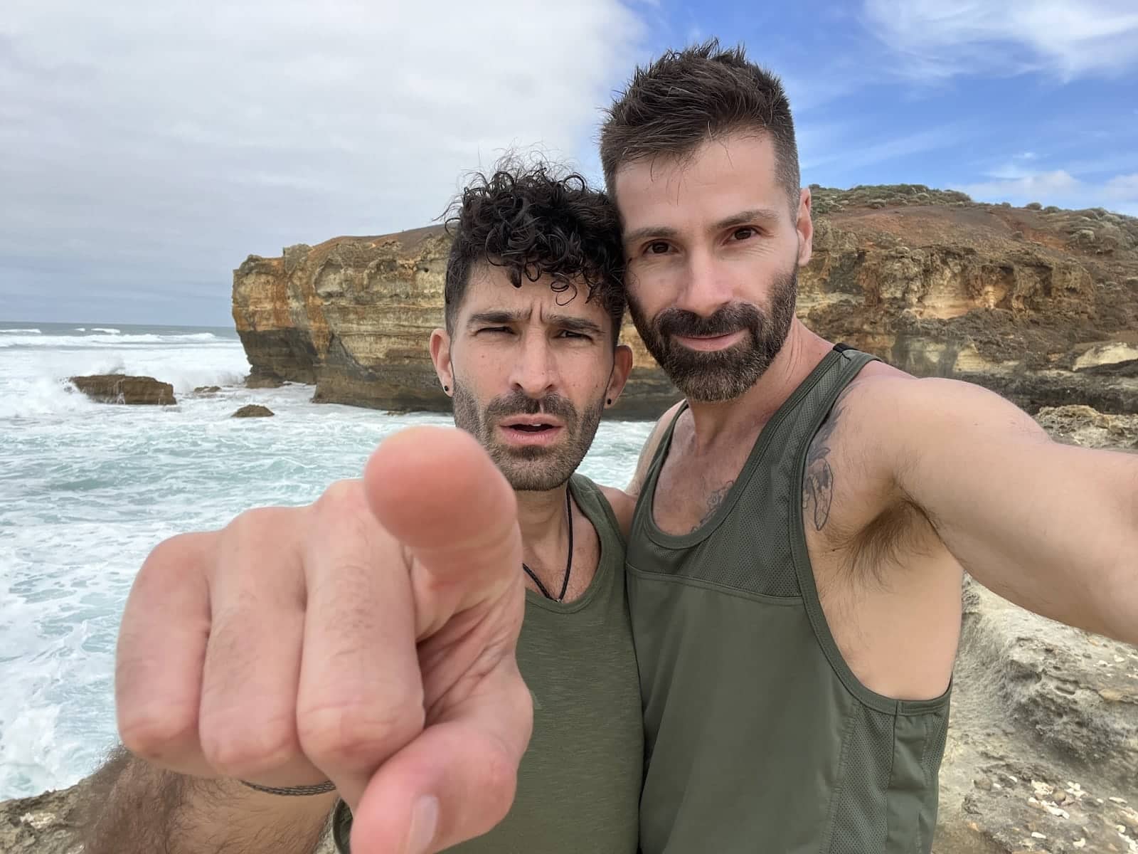 Gay couple at the Addis Point gay beach of Melbourne.