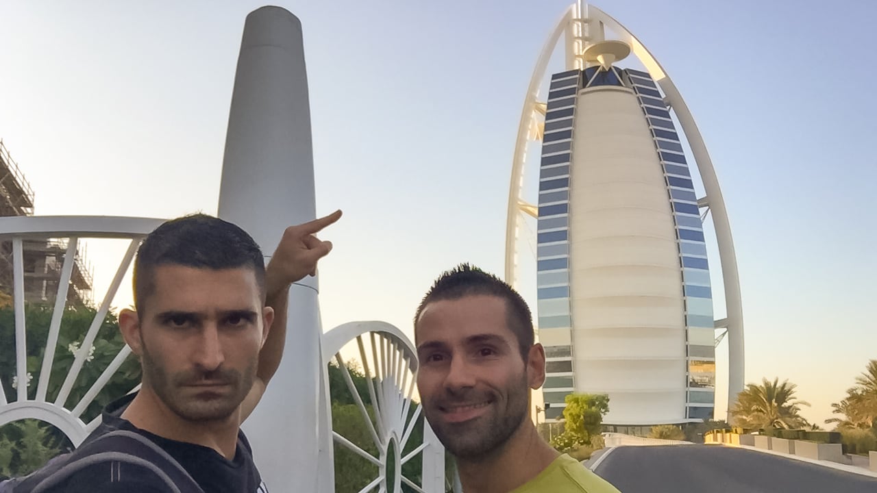 Gay couple in Dubai exploring Palm Jumeirah