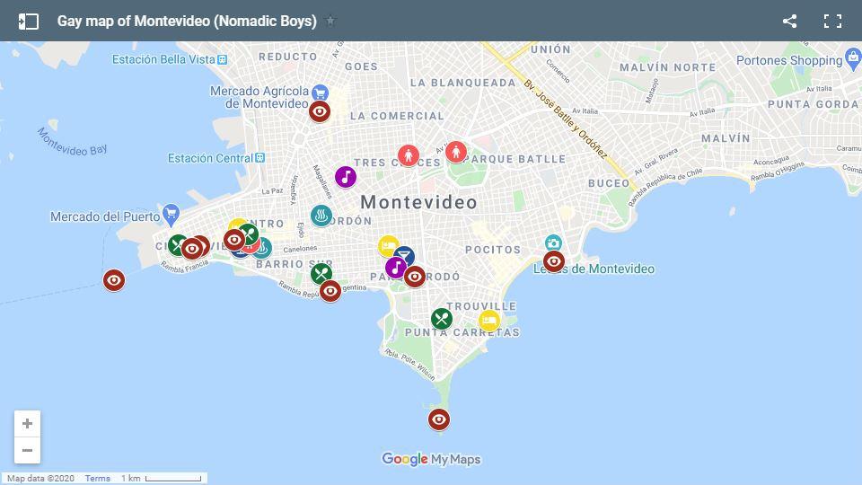 Our gay map of Montevideo showing the best gay bars, hotels and hangouts for gay travellers to check out while visiting