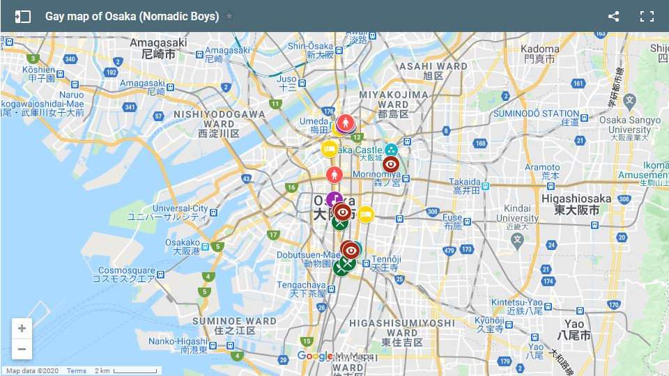 Use our gay map of Osaka to plan your own fun trip to this exciting city