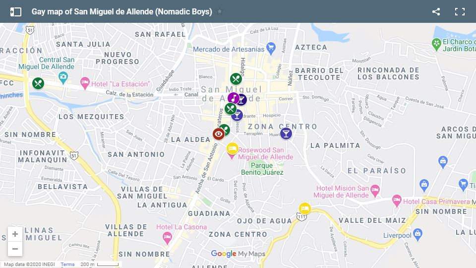 Use our gay map of San Miguel de Allende to plan your own fab trip