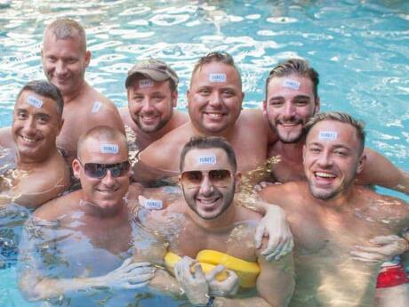 A group of gay guys at Island house pool party in Key West