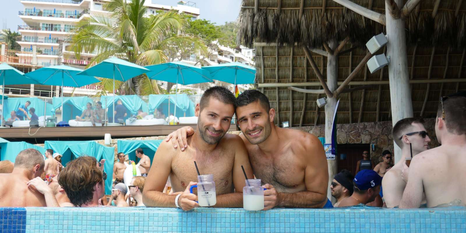 Hanging out in the pool at the Mantamar gay beach club pool-party, Puerto Vallarta.