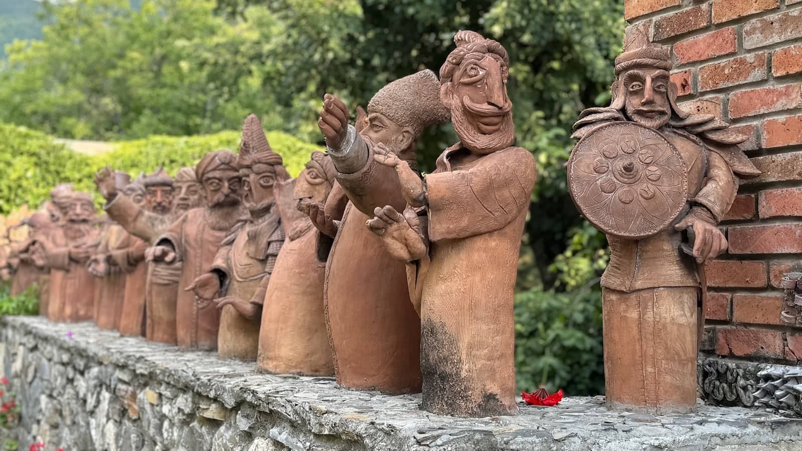 Group of statues at the Khan Palace in Sheki.