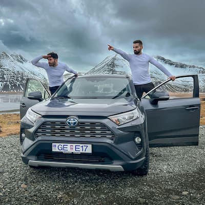 Nomadic Boys driving their hertz car in iceland