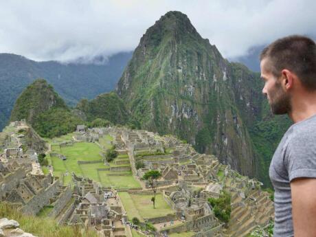 Sebastien marvelling at Macchu Picchu, the ancient lost city of the incas in Cusco