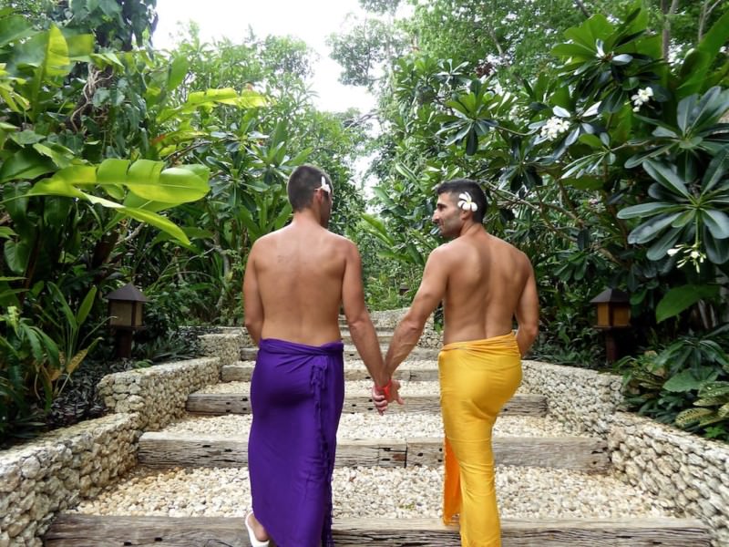 Gay travel blog couple at romantic luxury Mandala Spa Boracay