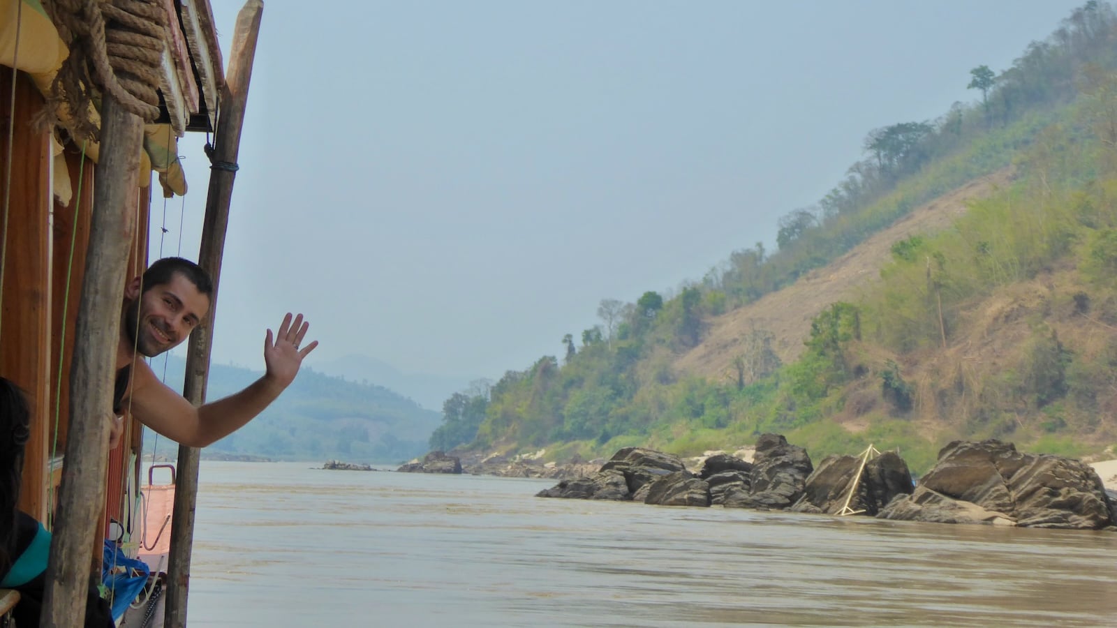 Seby on our Mekong River boat ride from Pak Beng to Huay Xai in Laos.