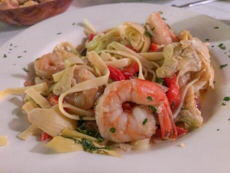 Delicious pasta dish with prawn at the New York Pasta gardens in Key West