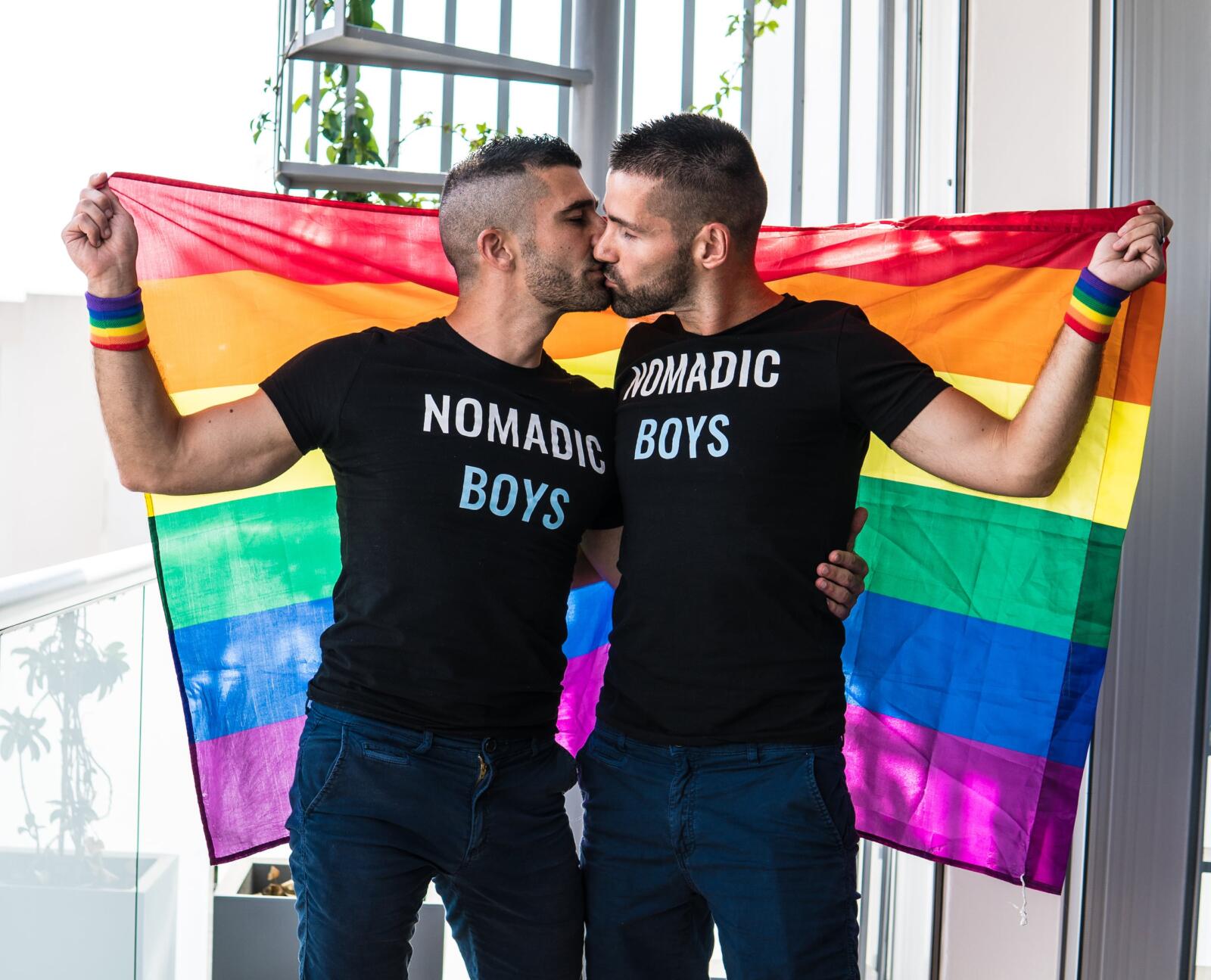 Nomadic Boys rainbow flag at Cyprus Pride in Nicosia