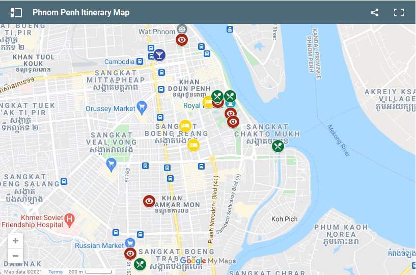 Use this map to help plan your two day itinerary in Phnom Penh