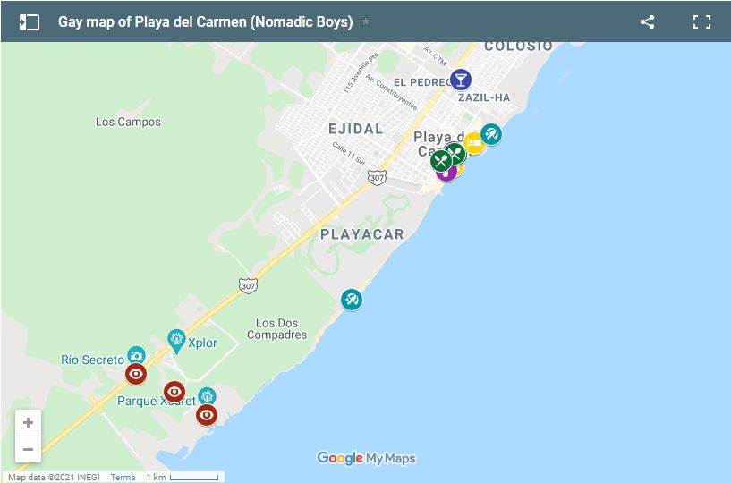 Use our gay map of Playa del Carmen to plan your own fabulous holiday