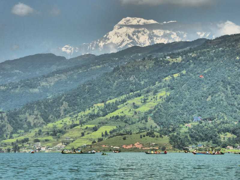 The pretty riverside view of Pokhara in Nepal.