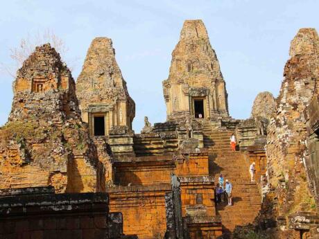 For a quieter alternative to sunrise at Angkor Wat, you can watch the sun set from Pre Rup temple