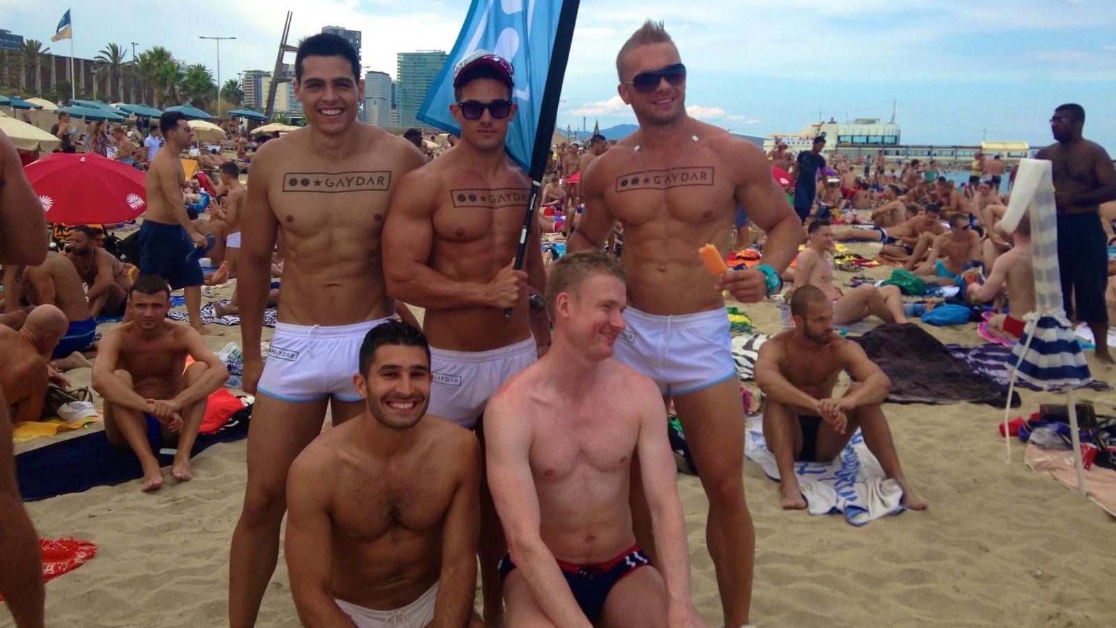 Chilling out with our friends, one the gay beach in Sitges