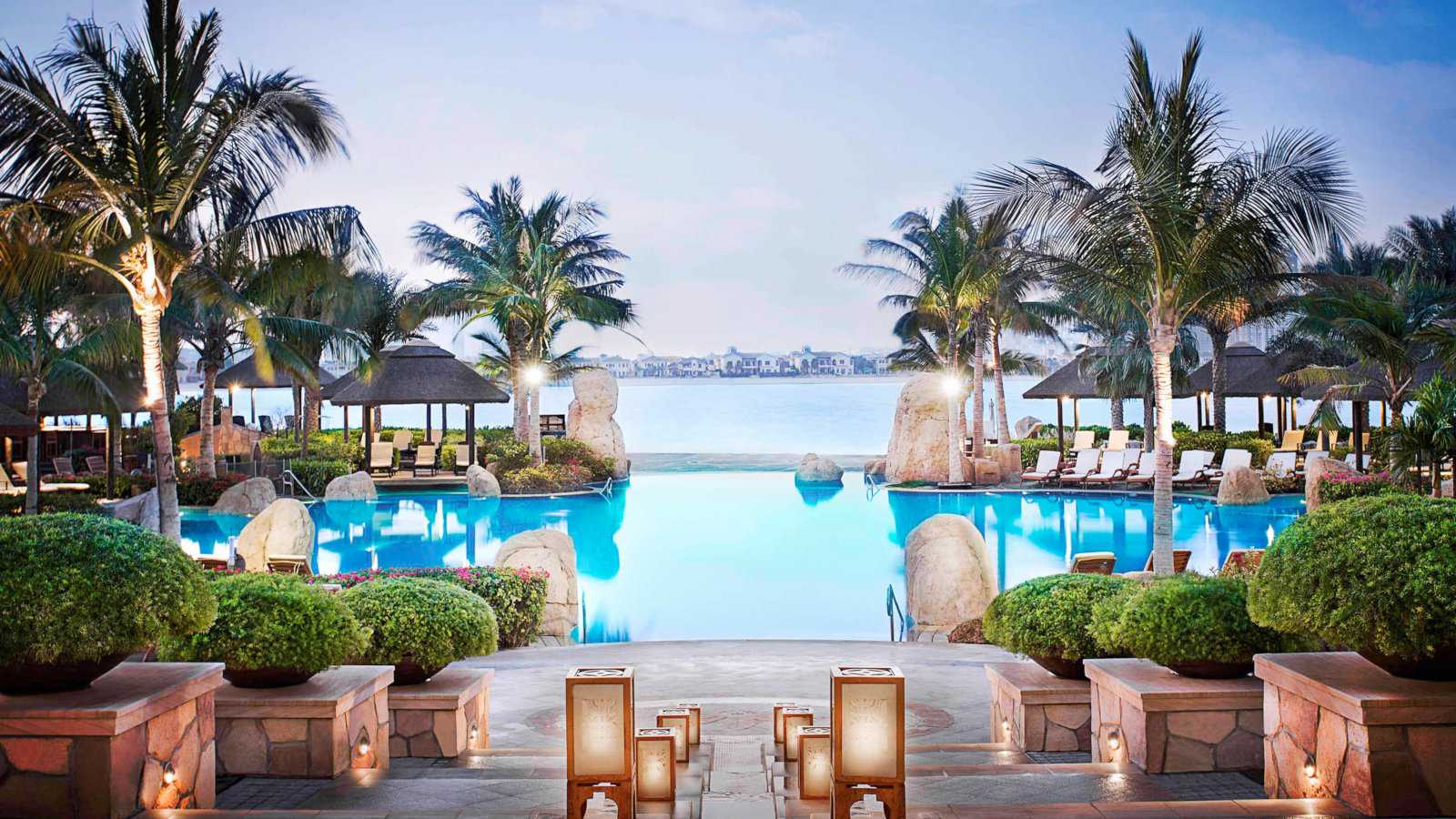 Stunning views over the lagoon-style pool at Sofitel the Palm, a gay friendly hotel in Dubai.