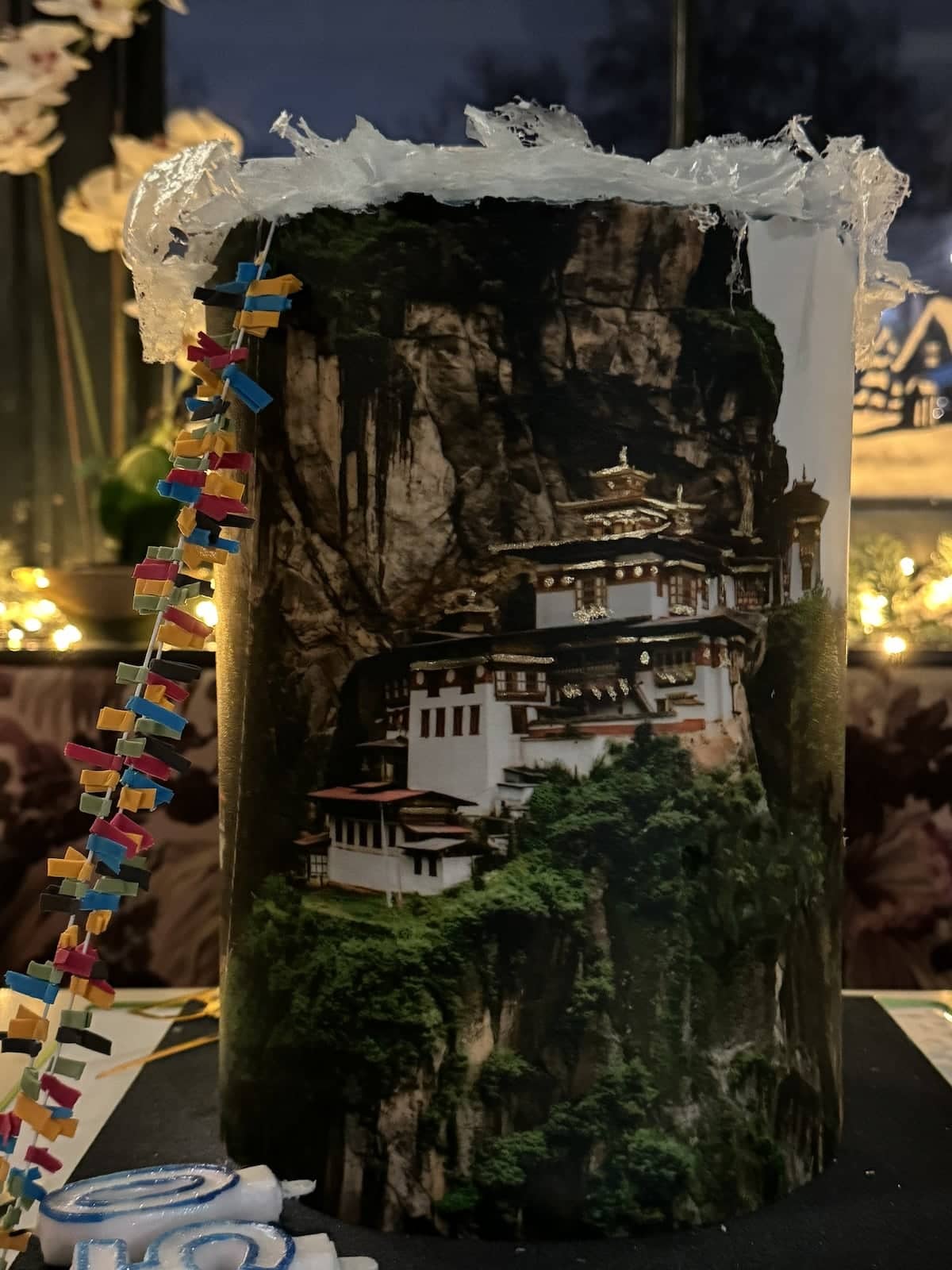 The Tiger's Nest Monastery featured on a birthday cake.