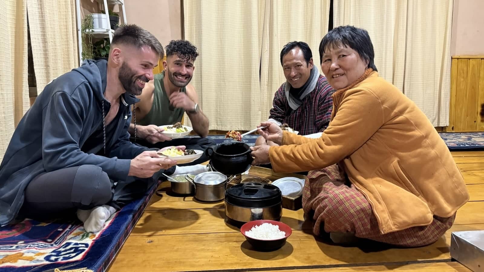 Dinner with a local family at the Tshering Farmhouse in Punakha.