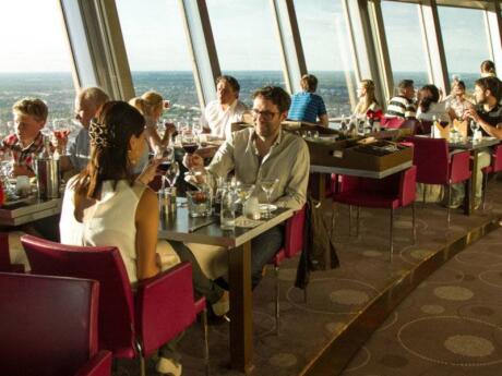 The Sphere Restaurant in Berlin's TV Tower is a very romantic spot for a meal with incredible views over the city